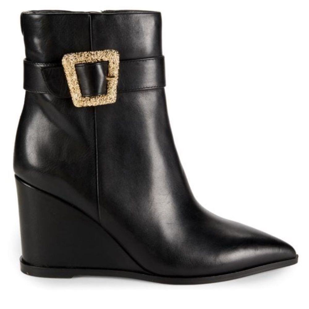SAM EDELMAN Weslie Leather Wedge Ankle Boots Black Size 7.5